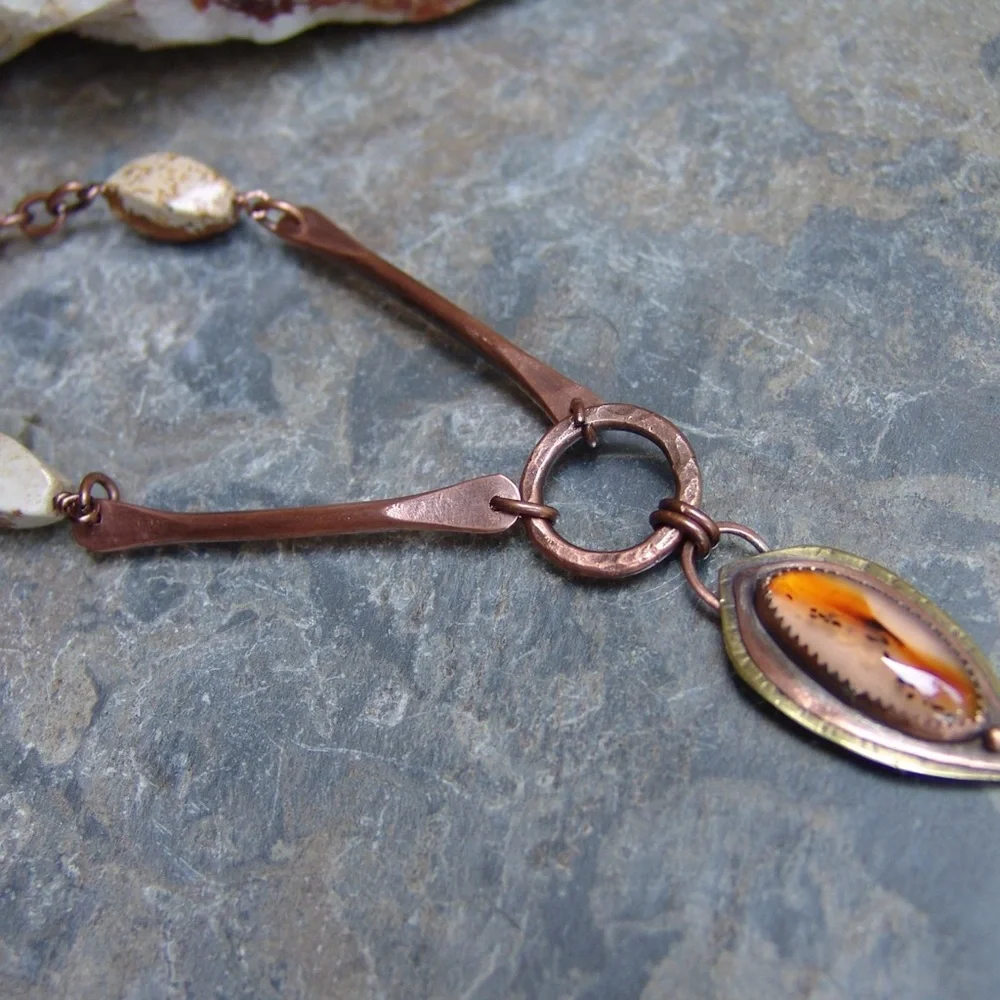 Mixed Metal Handcrafted Necklace Copper Brass Stone by Sandy Robinson Jewelry - Picture 2 of 3